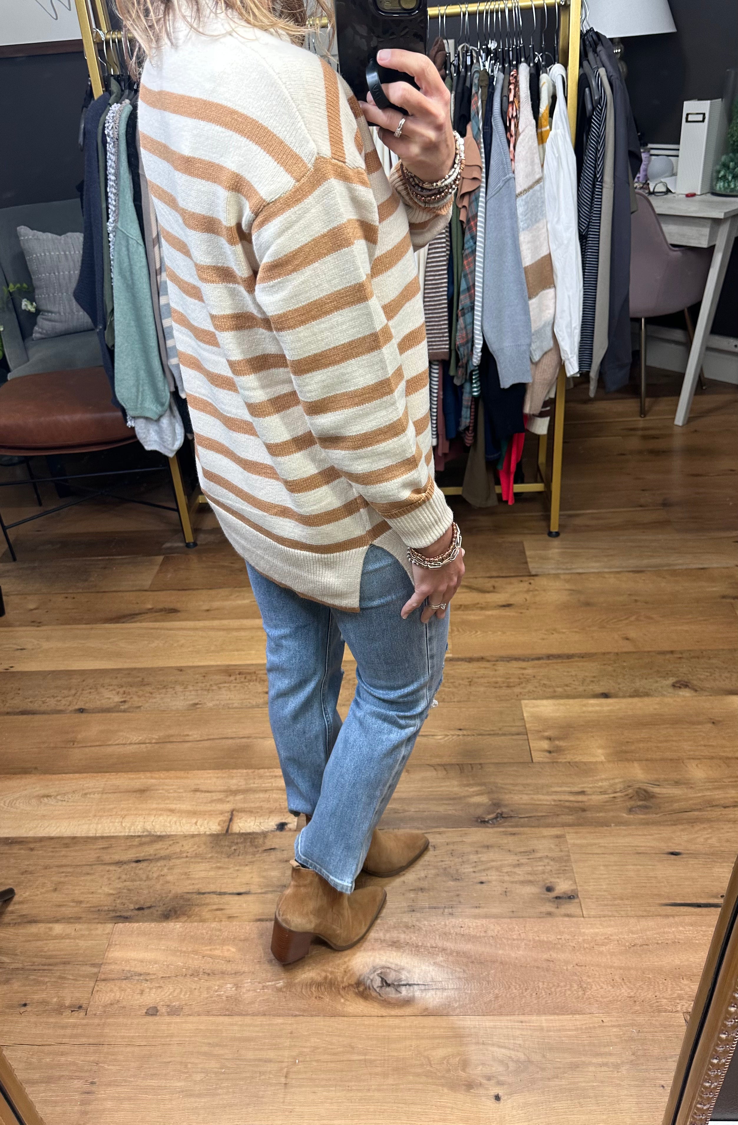 See It That Way Striped Sweater - Camel