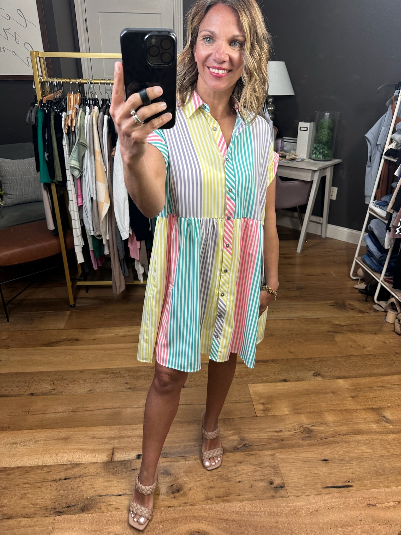 Spring Celebration Striped Contrasting Dress - Lemon Blush-Dresses-Entro-Anna Kaytes Boutique, Women's Fashion Boutique in Grinnell, Iowa