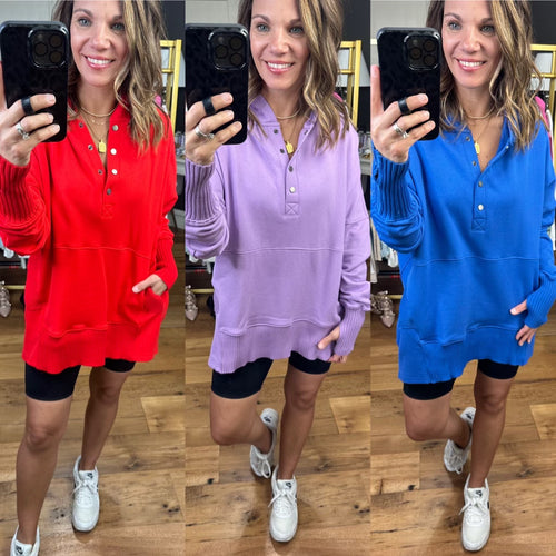 Road Tripping Oversized Hoodie With 1/4 Button Front - Multiple Options