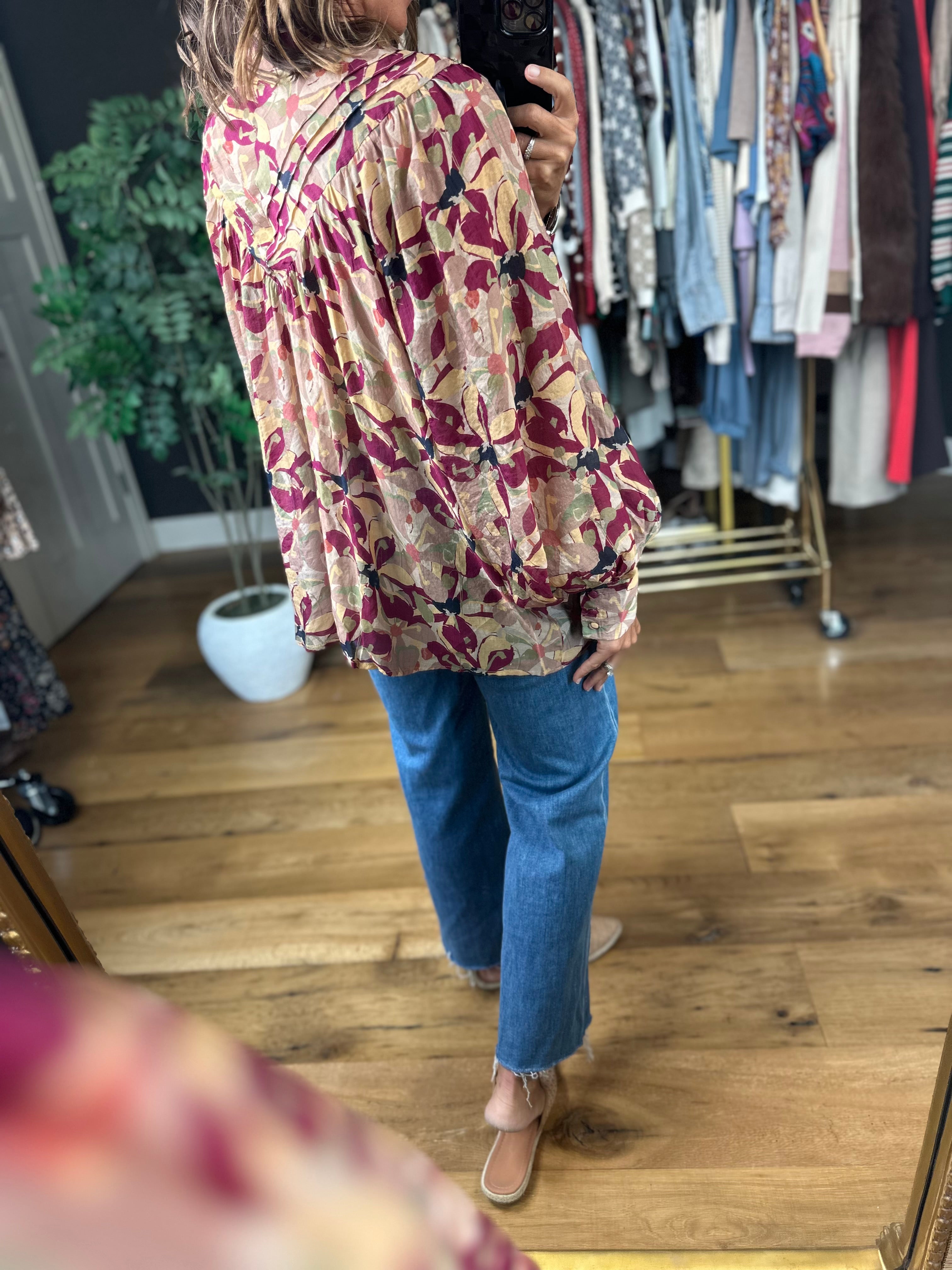 Time Goes By Patterned Top-Long Sleeves-ee:some-Anna Kaytes Boutique, Women's Fashion Boutique in Grinnell, Iowa