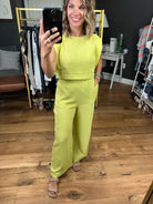 Rebuild Together Wide-Leg Pant With Crop Top - Lime-Two piece set-Very J VE60048top VE60048BOT-Anna Kaytes Boutique, Women's Fashion Boutique in Grinnell, Iowa