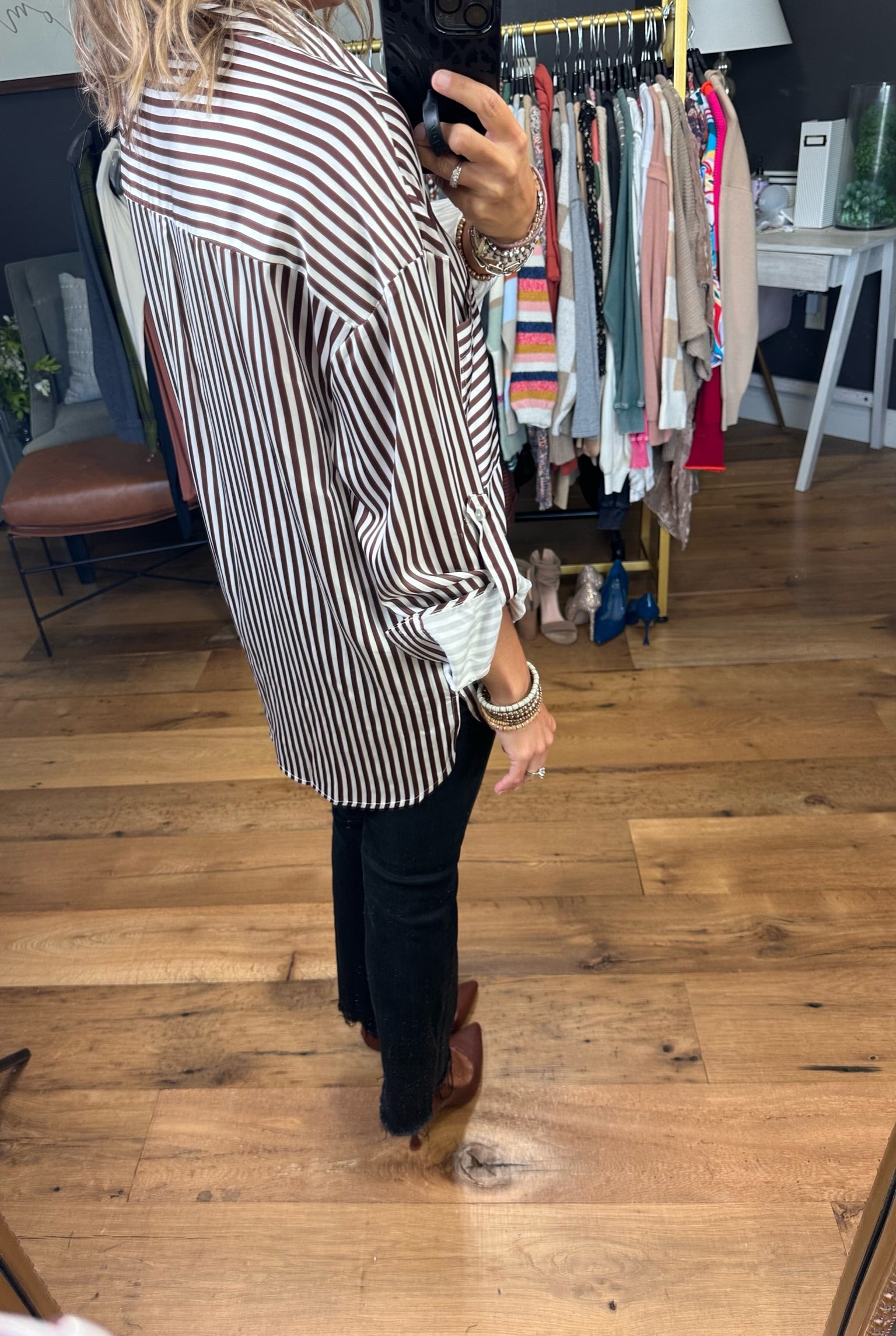 Stunner In Striped Satin Button-Down Top - Multiple Options