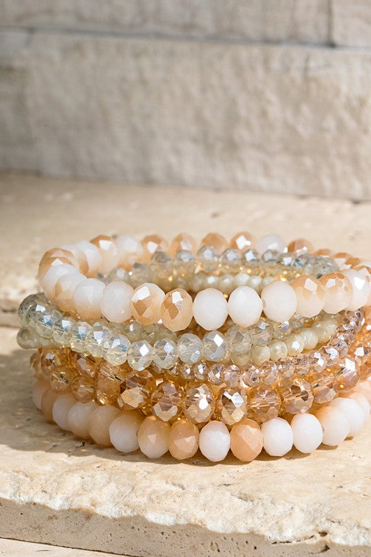 Glass Bead Bracelet Set- Opal Nude-Bracelets-Urbanista AL1SB7117-AC-Anna Kaytes Boutique, Women's Fashion Boutique in Grinnell, Iowa