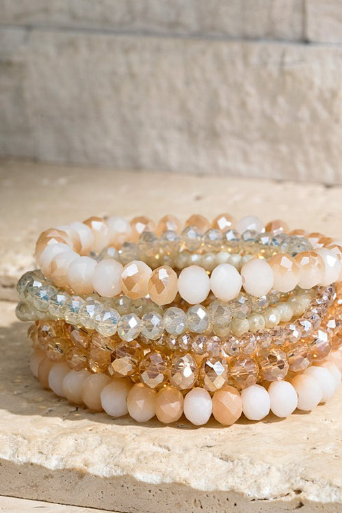 Glass Bead Bracelet Set- Opal Nude