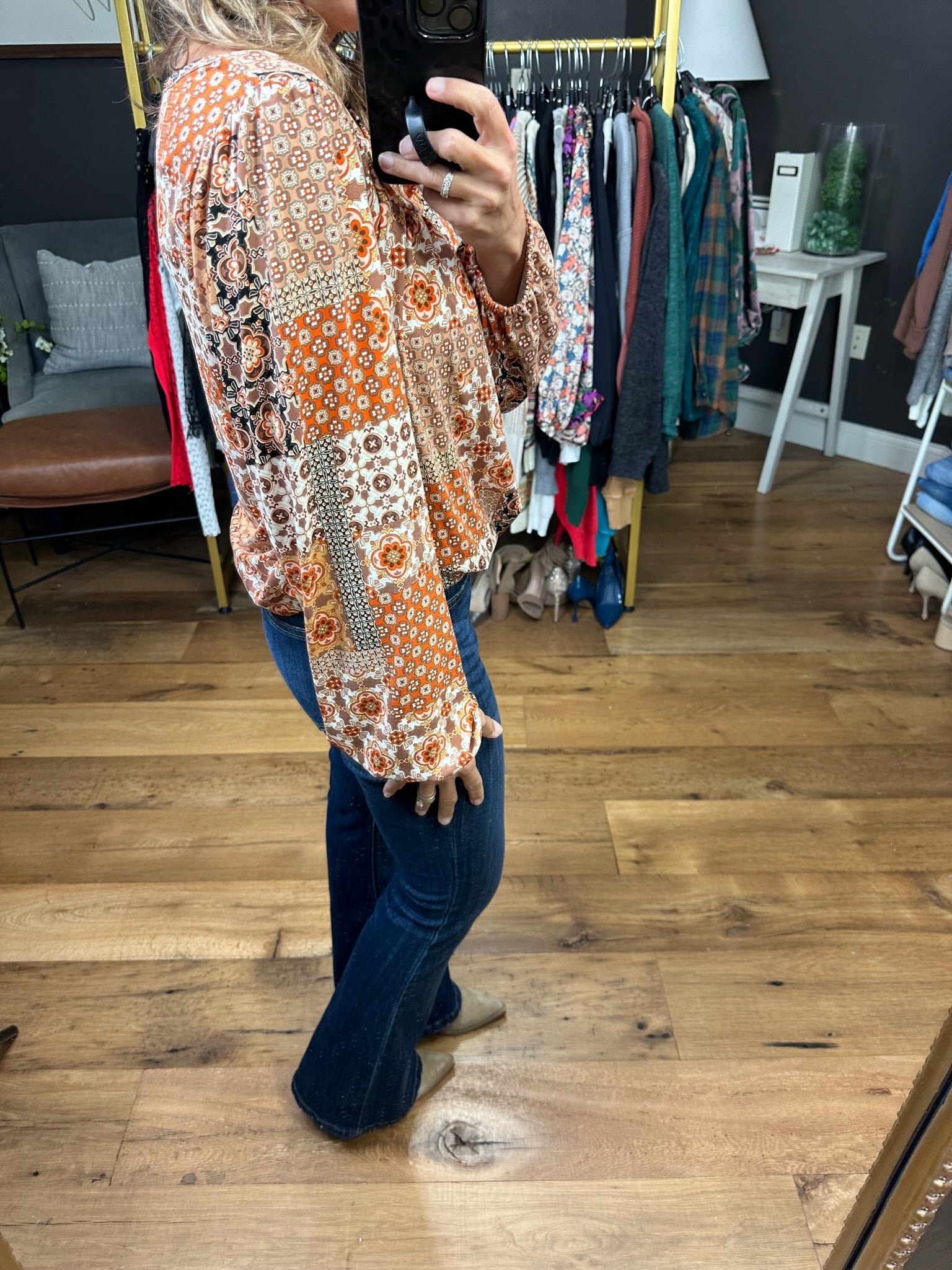 Just The Thing Boat Neck Patchwork Longsleeve Top - Mocha/Taupe/Rust-Long Sleeves-Haptics HT3740A-Anna Kaytes Boutique, Women's Fashion Boutique in Grinnell, Iowa