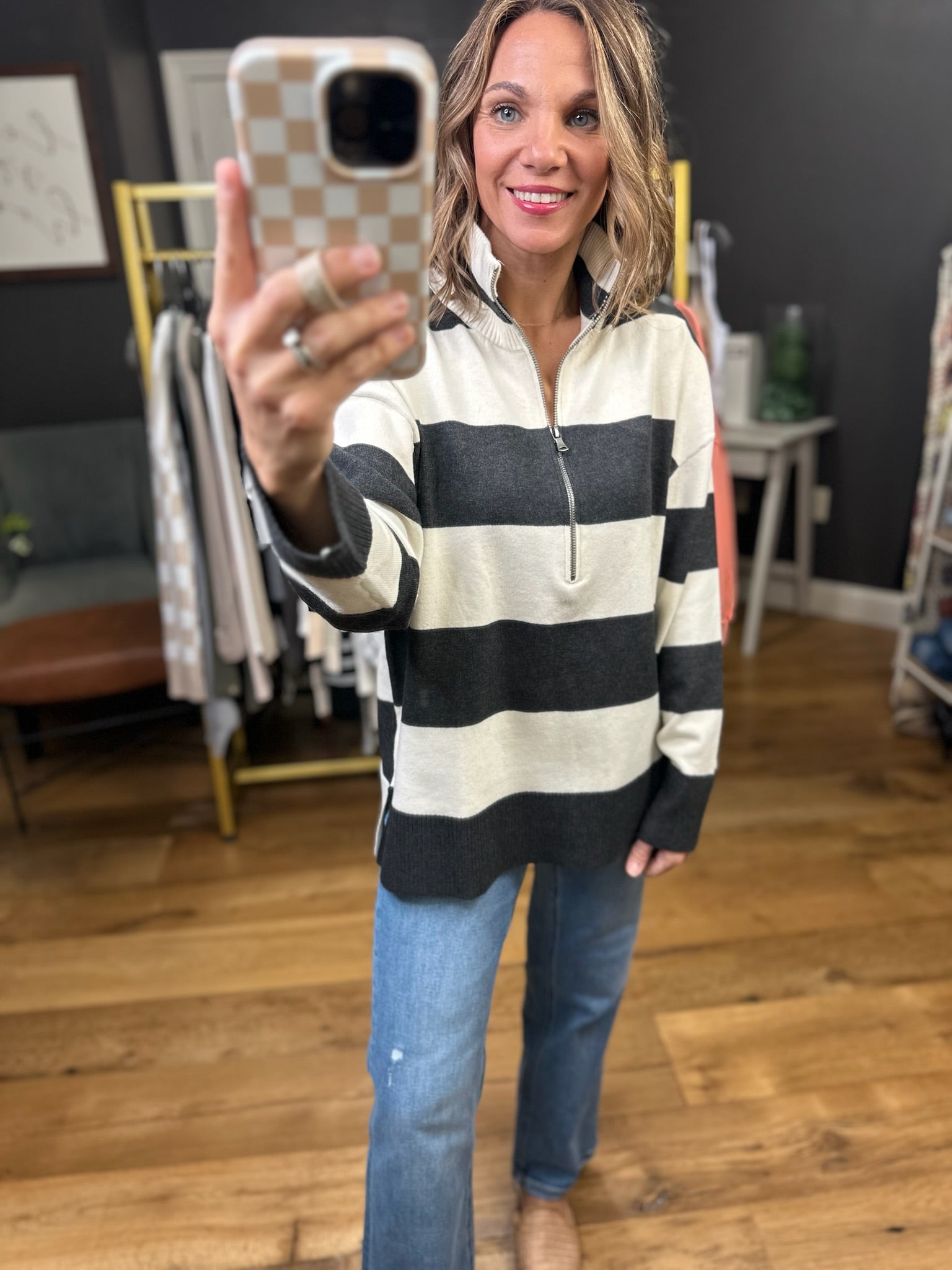 All The Way Striped Zipper Sweater - Multiple Options-Blu Pepper-Anna Kaytes Boutique, Women's Fashion Boutique in Grinnell, Iowa