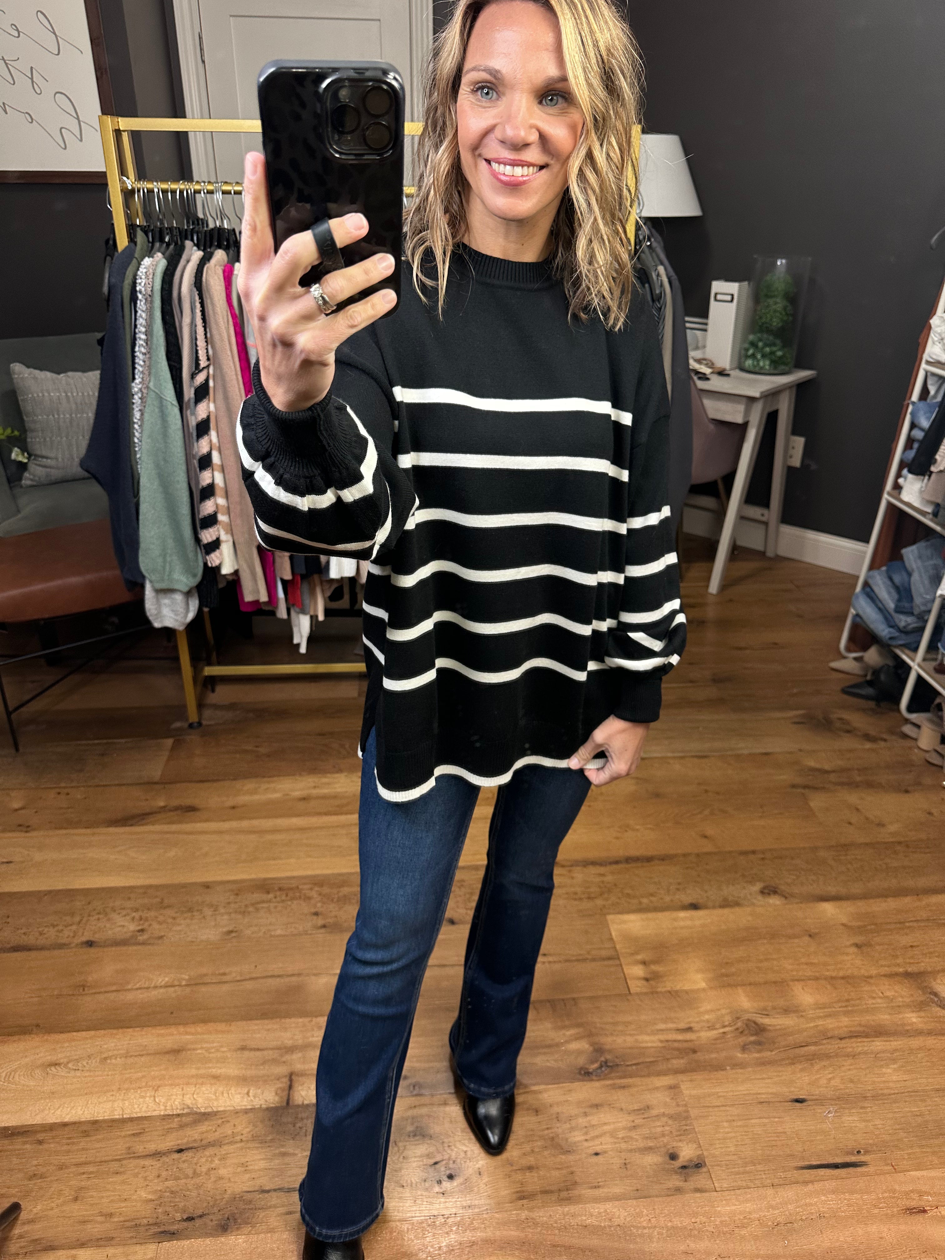 Just The Same Striped Sweater - Black-Sweaters-Vine & Love VT60608-Anna Kaytes Boutique, Women's Fashion Boutique in Grinnell, Iowa