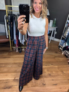 Go With The Flow Plaid Wide-Leg Pant - Navy-Pants-Jodifl H10227-Anna Kaytes Boutique, Women's Fashion Boutique in Grinnell, Iowa