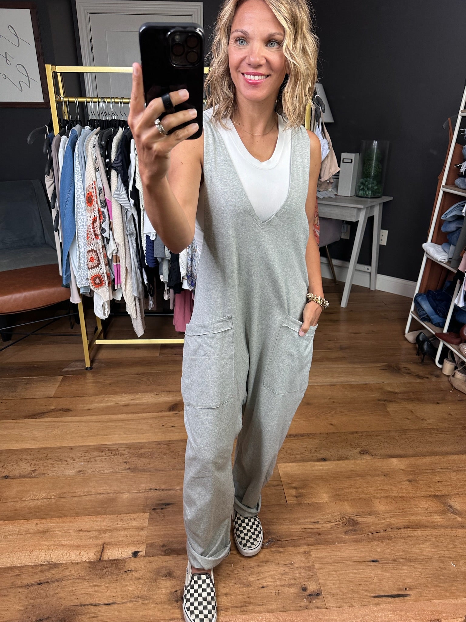 Lines Are Crossed V-Neck Pocket Jumpsuit - Multiple Options-Jumpsuits-Very J New In-Anna Kaytes Boutique, Women's Fashion Boutique in Grinnell, Iowa