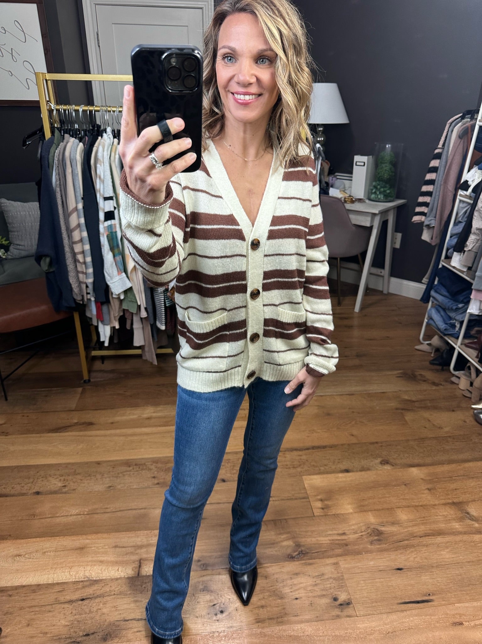 Least Bit Curious Striped Button Cardigan - Multiple Options-Cardigans-Staccato 54364-Anna Kaytes Boutique, Women's Fashion Boutique in Grinnell, Iowa