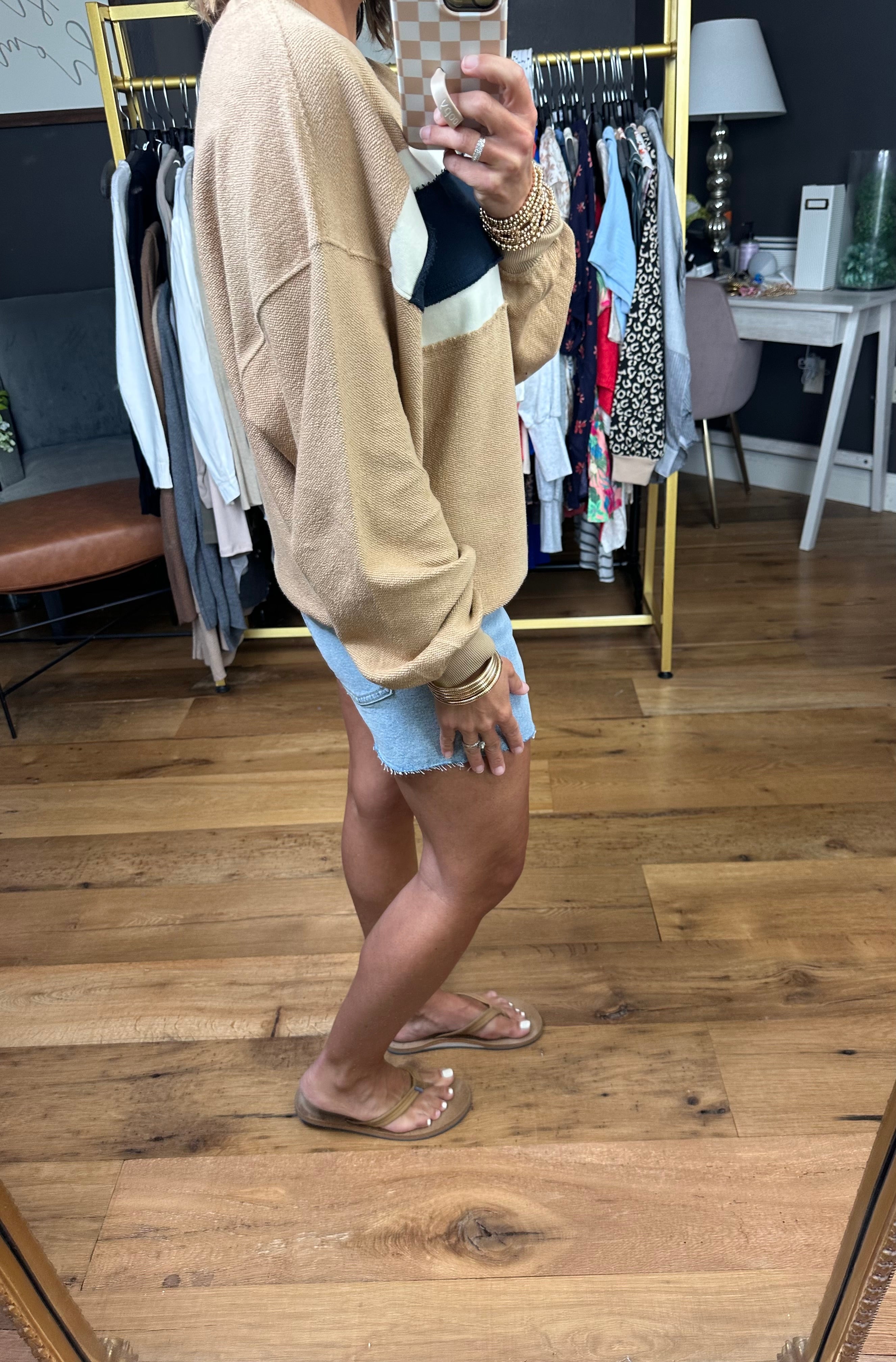 Rest Of Your Life Raw Patched Crewneck Sweatshirt - Tan-Aemi & Co-Anna Kaytes Boutique, Women's Fashion Boutique in Grinnell, Iowa