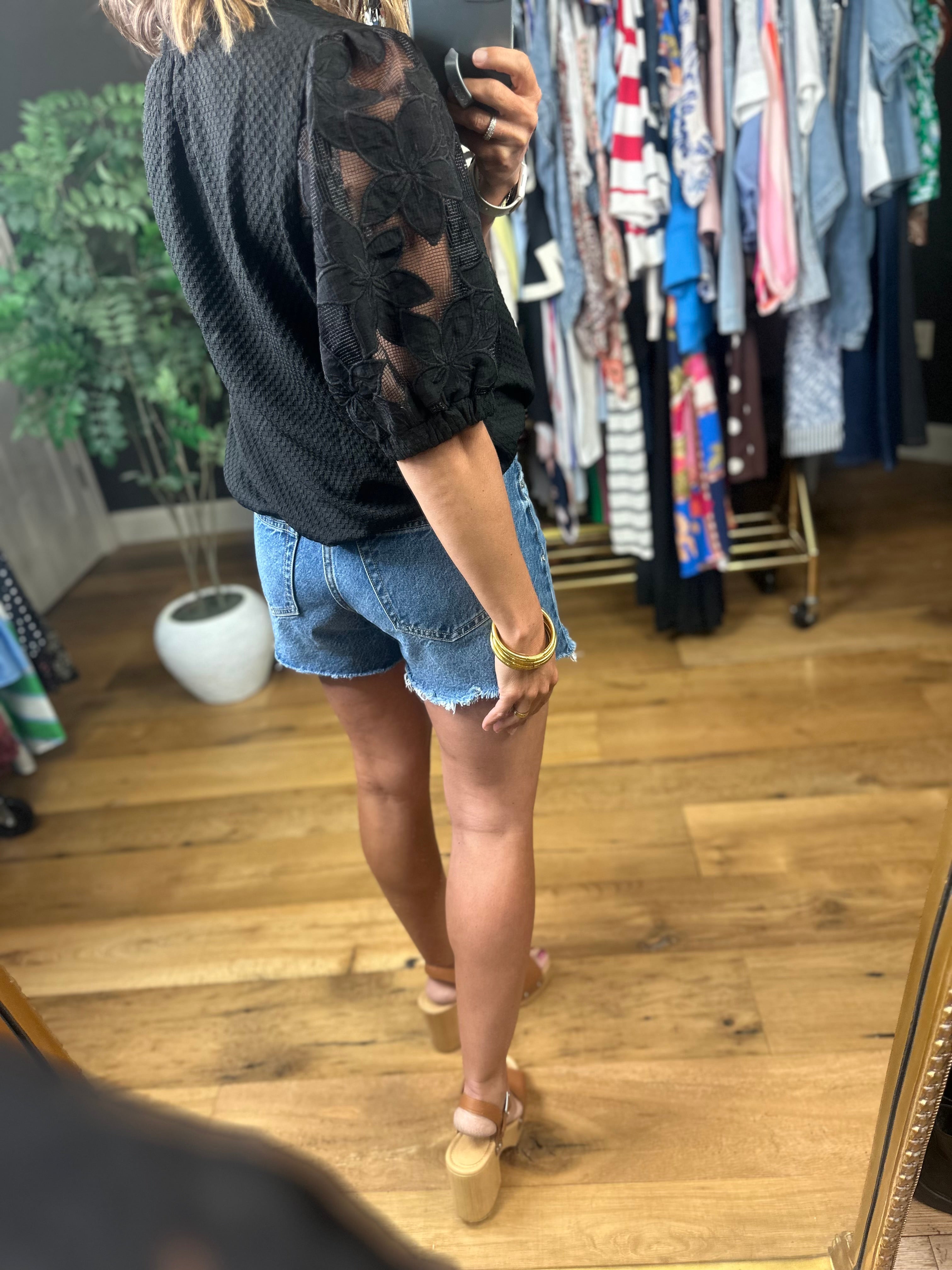 Just Us - Floral Detail Top-Short Sleeves-Umgee-Anna Kaytes Boutique, Women's Fashion Boutique in Grinnell, Iowa
