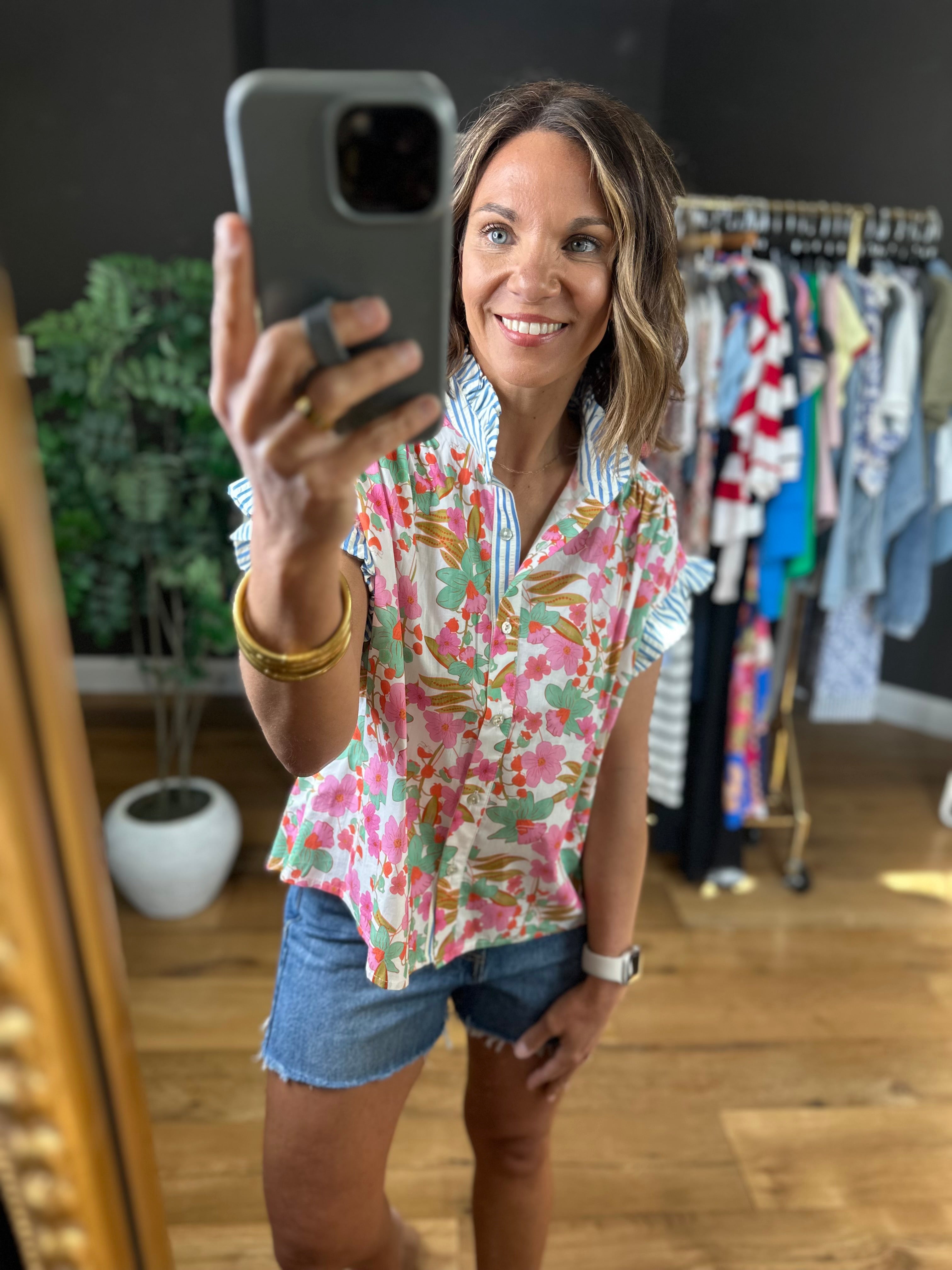 Under Sun Odds Floral Button Top-Short Sleeves-Entro-Anna Kaytes Boutique, Women's Fashion Boutique in Grinnell, Iowa