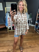 Visions of Fall Plaid Button-Down Top - Mocha-Be Cool-Anna Kaytes Boutique, Women's Fashion Boutique in Grinnell, Iowa