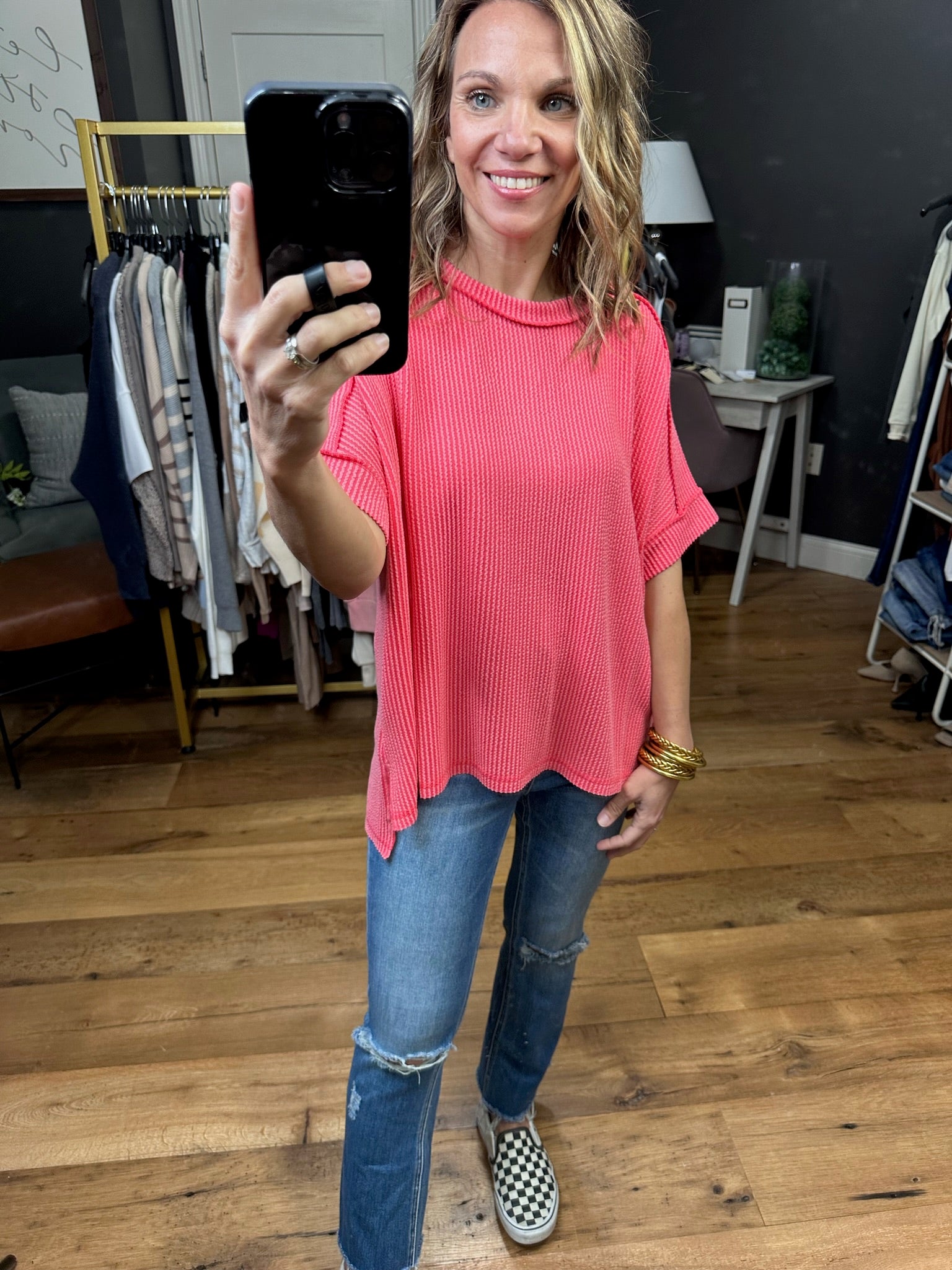In Case You're Wondering Textured Dolman Top - Coral
