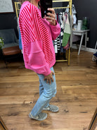 High Energy Striped Crewneck Sweatshirt - Pink-Bibi-Anna Kaytes Boutique, Women's Fashion Boutique in Grinnell, Iowa