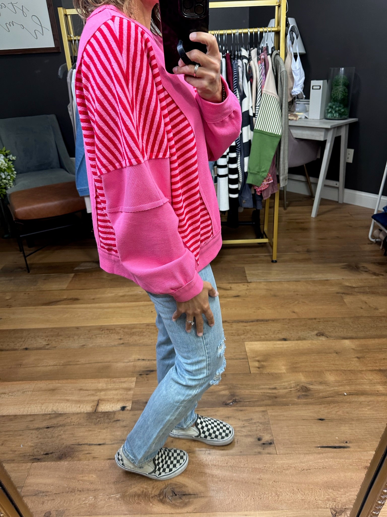 High Energy Striped Crewneck Sweatshirt - Pink-Bibi-Anna Kaytes Boutique, Women's Fashion Boutique in Grinnell, Iowa