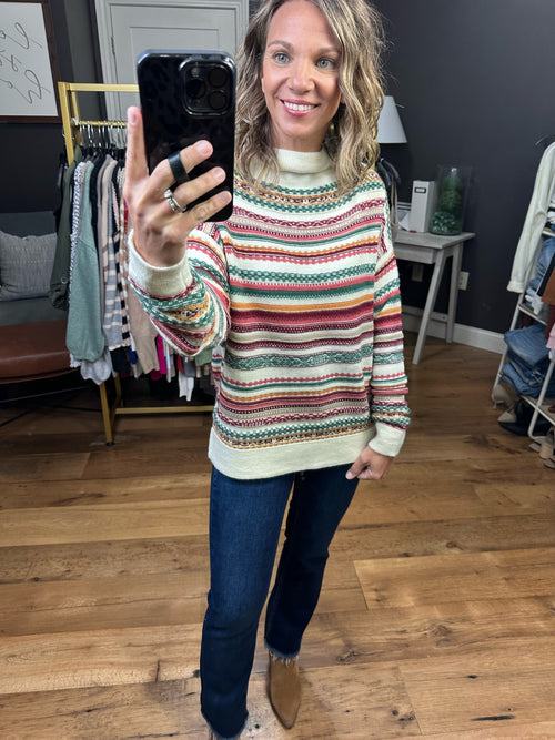 Something Happens Striped Aztec Print Sweater - Multiple Options-Sweaters-Staccato 54995-Anna Kaytes Boutique, Women's Fashion Boutique in Grinnell, Iowa