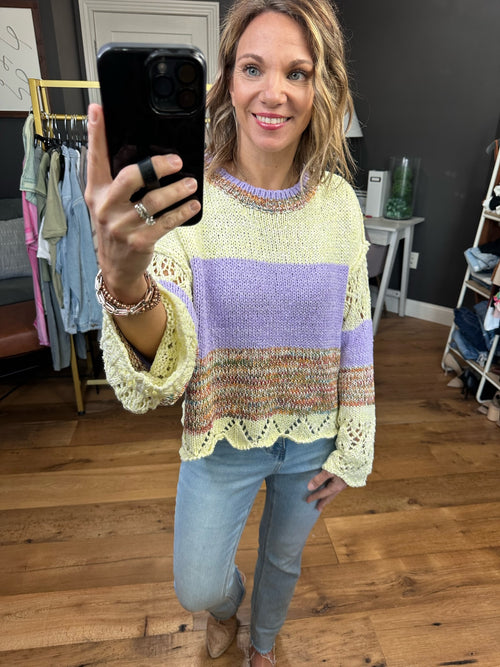 Heaven Sent Crochet Hem Knit Sweater - Lavender-Entro T21715-Anna Kaytes Boutique, Women's Fashion Boutique in Grinnell, Iowa