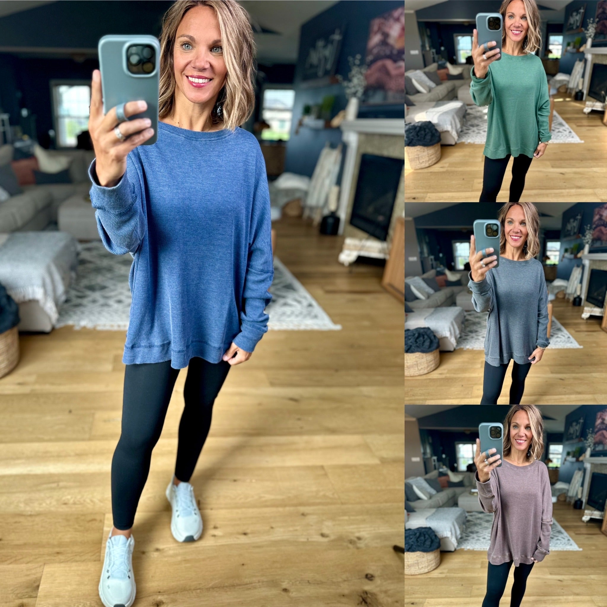 Make It Happen Waffle Long Sleeve Top-Mono B-Anna Kaytes Boutique, Women's Fashion Boutique in Grinnell, Iowa
