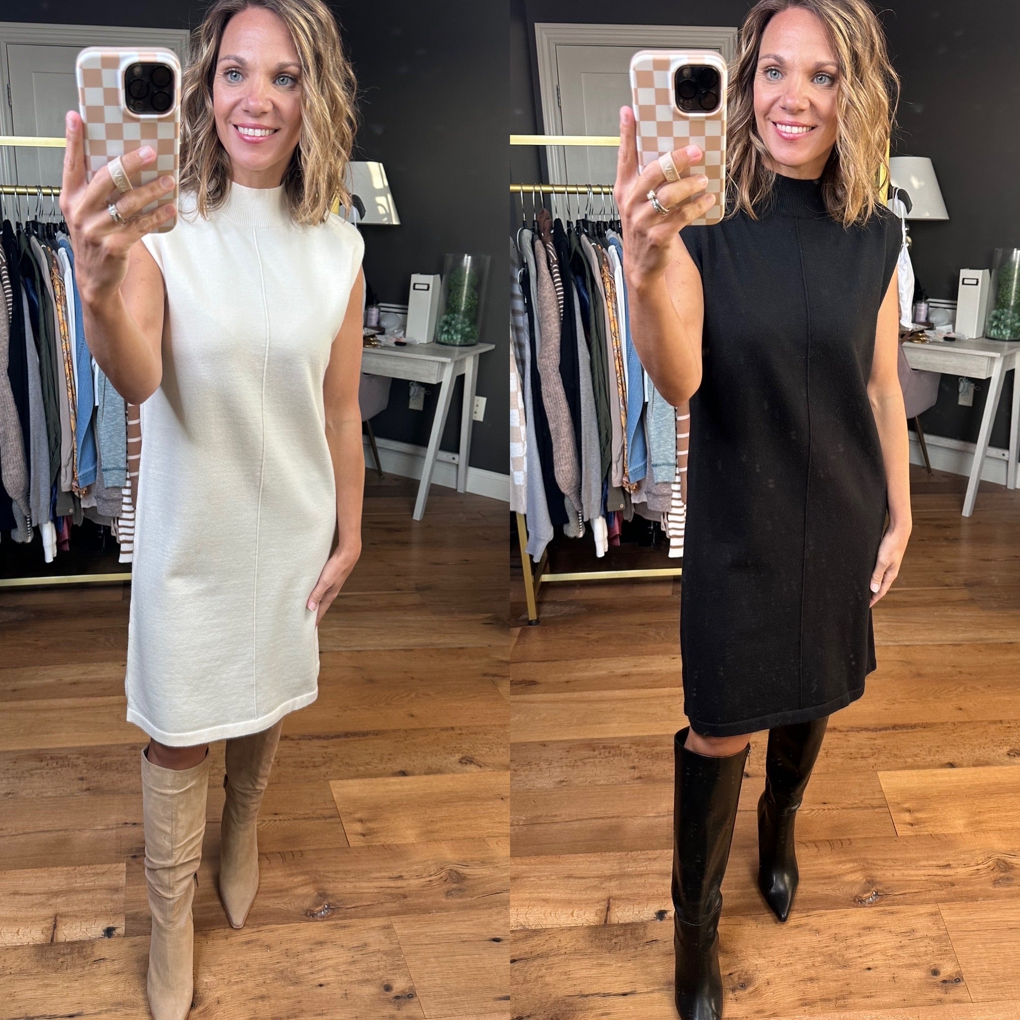 What's Not To Love Mock-Neck Sleeveless Knit Dress - Multiple Options-Skies Are Blue-Anna Kaytes Boutique, Women's Fashion Boutique in Grinnell, Iowa