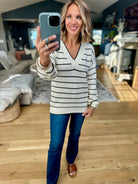 Newly Discovered Striped V-Neck Knit Sweater-Thread & Supply-Anna Kaytes Boutique, Women's Fashion Boutique in Grinnell, Iowa