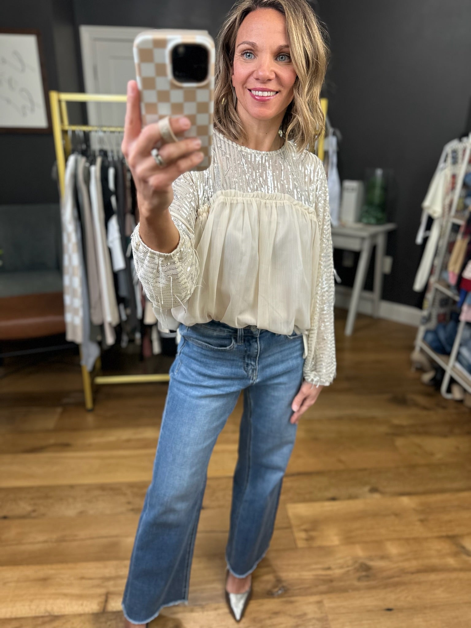 All Good Things Sequin Detail Top - Ivory-Long Sleeves-Merci-Anna Kaytes Boutique, Women's Fashion Boutique in Grinnell, Iowa