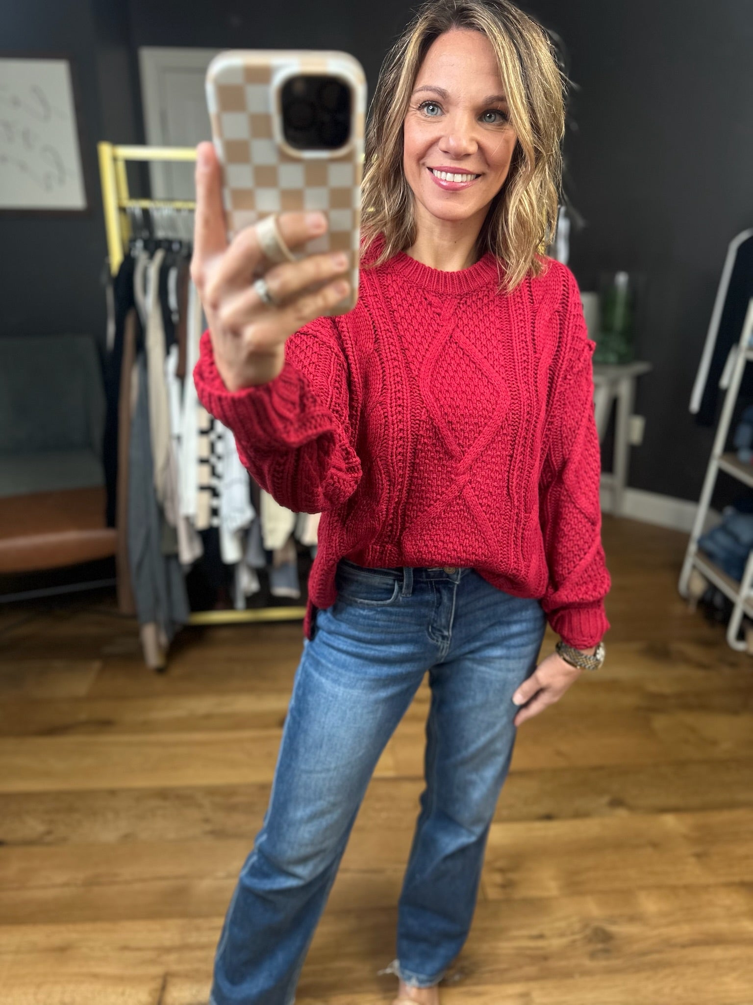 Catching Up Cable Knit Sweater - Red-Aemi & Co-Anna Kaytes Boutique, Women's Fashion Boutique in Grinnell, Iowa