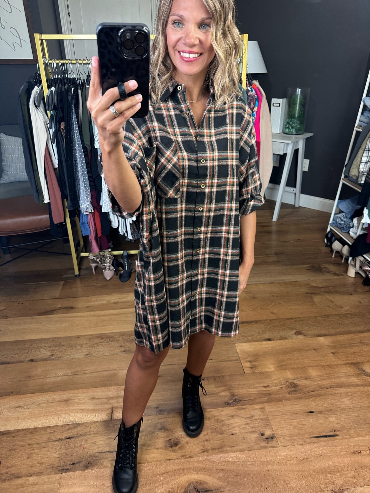 All Possible Plaid Oversized Dress - Black