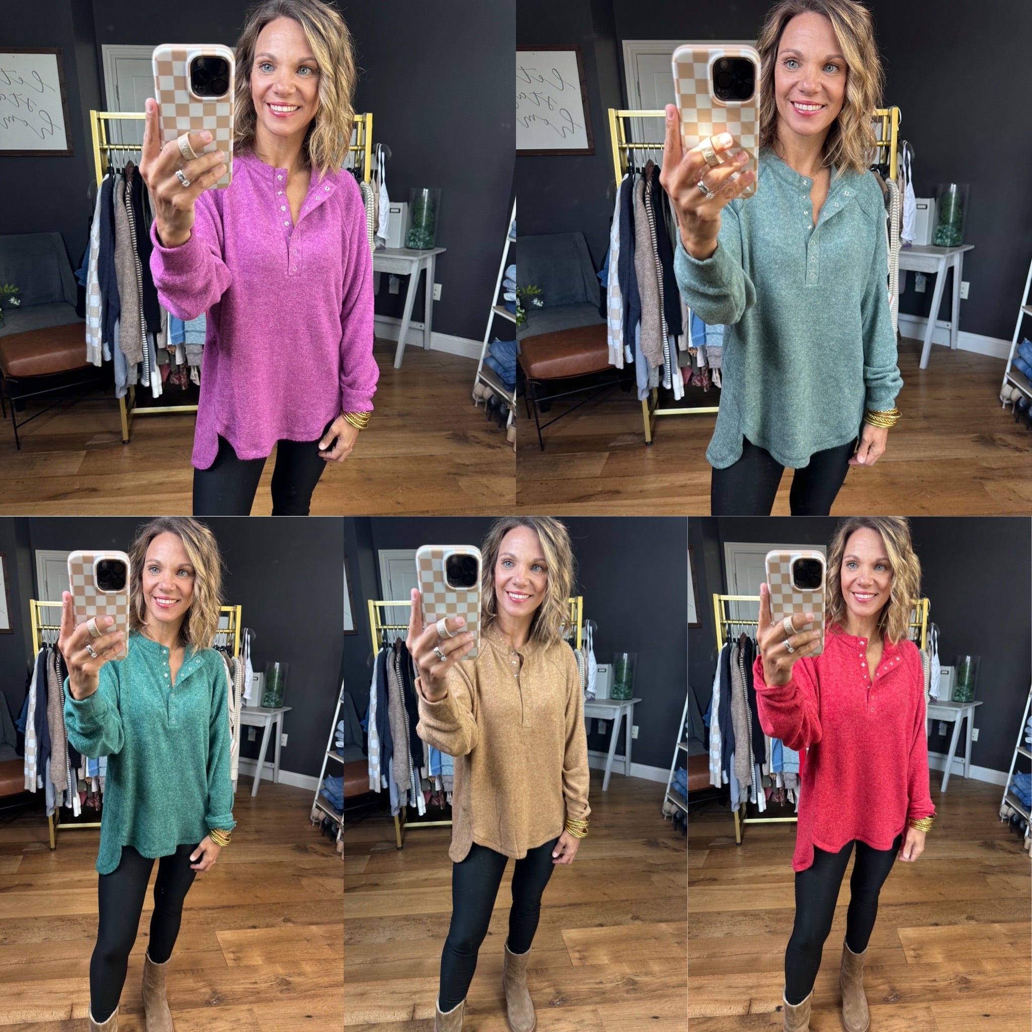 Back & Forth Brushed Fleece Henley - Multiple Options-Long Sleeves-Zenana HT-2321A-Anna Kaytes Boutique, Women's Fashion Boutique in Grinnell, Iowa