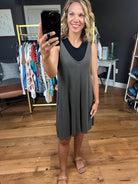 Easy Like Sunday Morning Ribbed Dress - Charcoal-Dresses-Be Cool-Anna Kaytes Boutique, Women's Fashion Boutique in Grinnell, Iowa