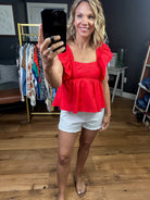 Paint the Town Babydoll Peplum Top - Red-Short Sleeves-Olivaceous-Anna Kaytes Boutique, Women's Fashion Boutique in Grinnell, Iowa