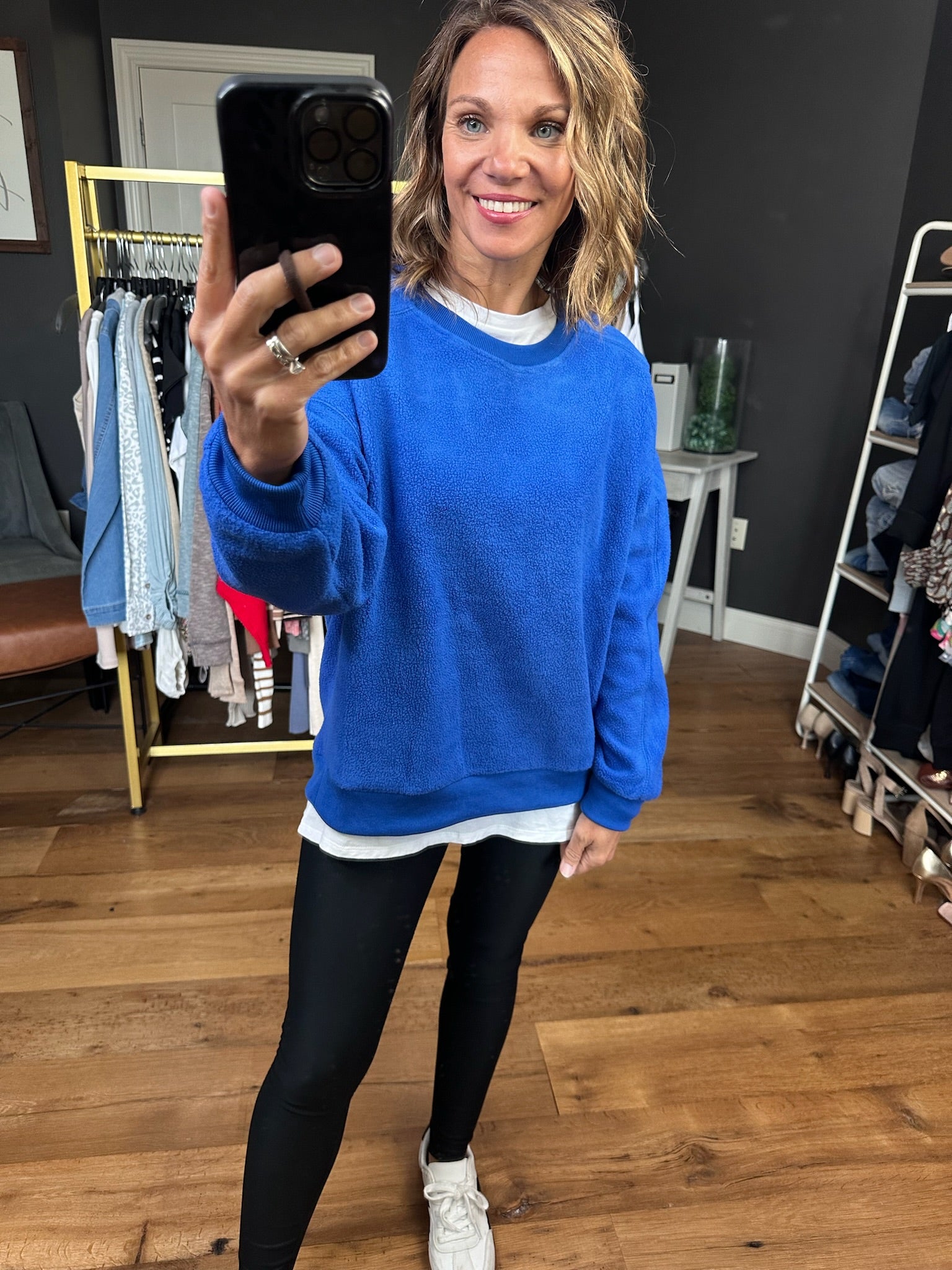 Out of the Blue Sherpa Crewneck - Cobalt-Staccato-Anna Kaytes Boutique, Women's Fashion Boutique in Grinnell, Iowa