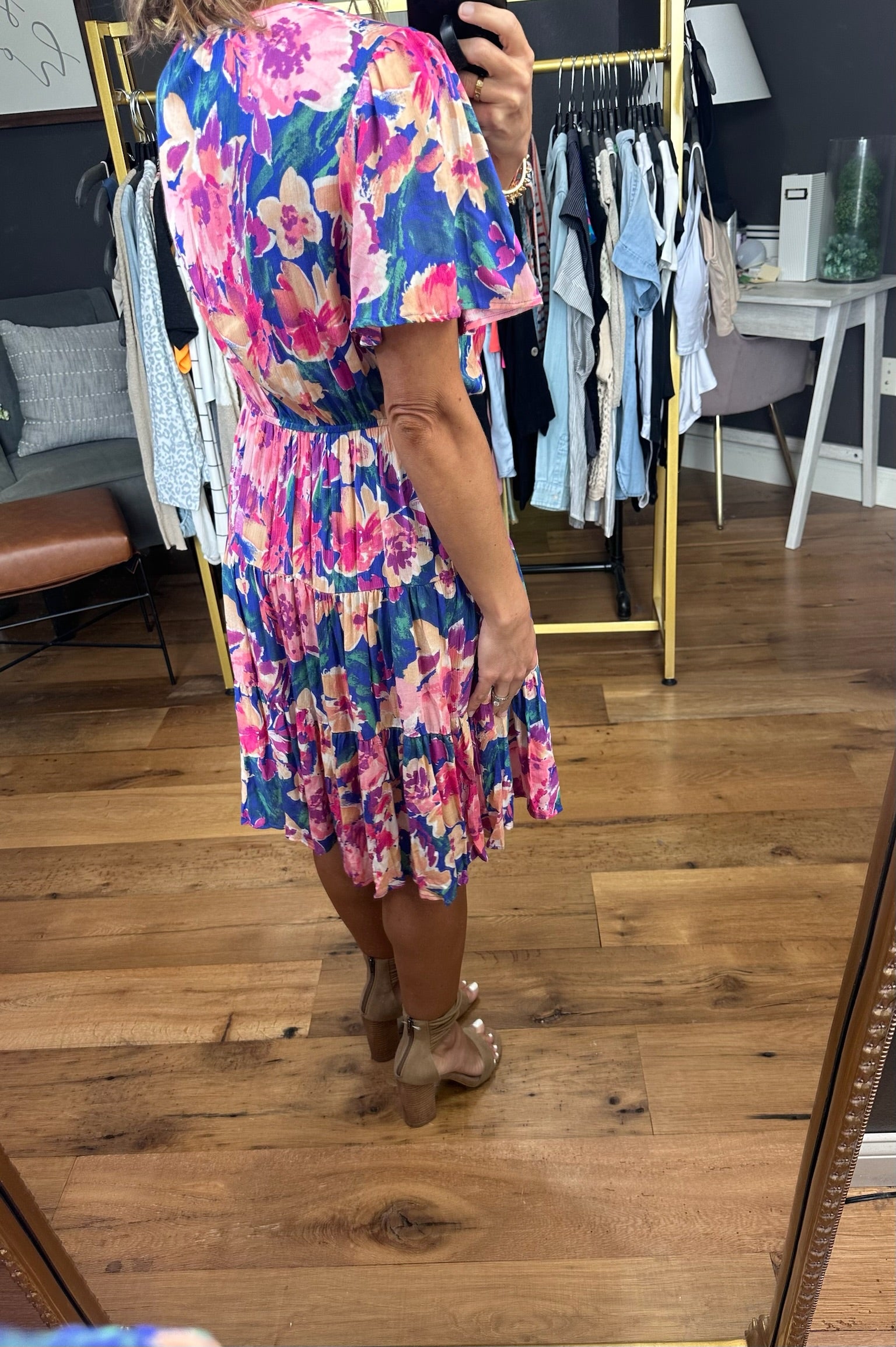 In Full Bloom Floral Dress - Blue Sapphire-Dresses-Easel-Anna Kaytes Boutique, Women's Fashion Boutique in Grinnell, Iowa