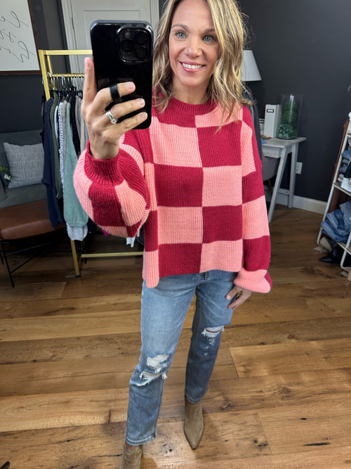 Just As You Are Checkered Sweater - Brick/Peach-& Merci MSW10354-Anna Kaytes Boutique, Women's Fashion Boutique in Grinnell, Iowa