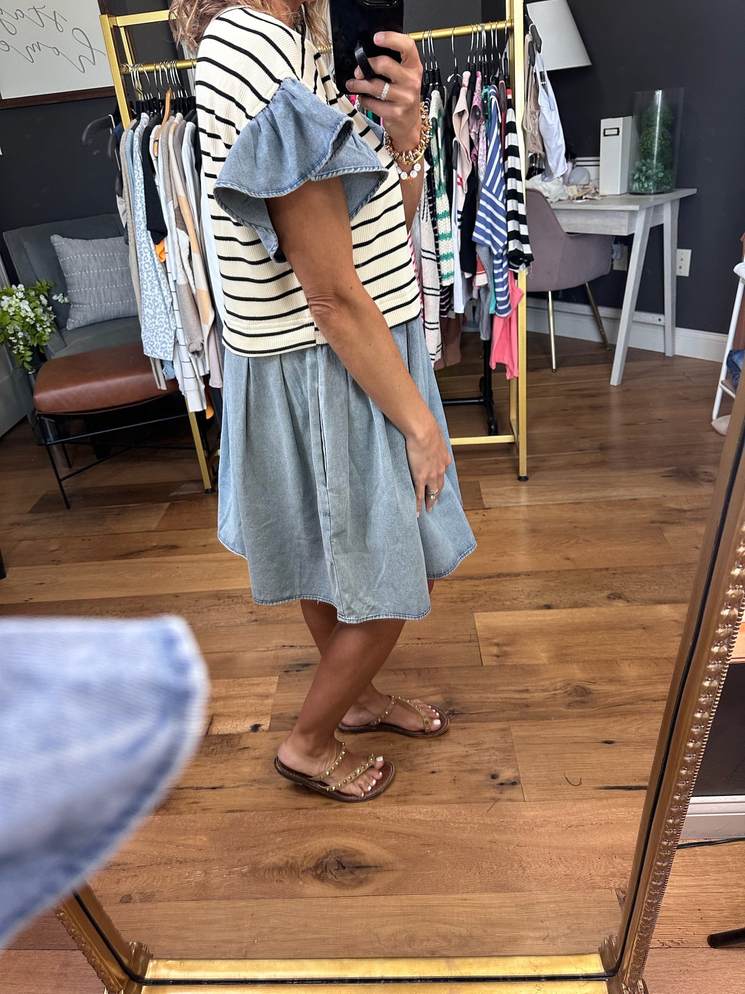 Hopes & Dreams Denim + Knit Combo Dress - Cream/Denim-Dresses-Entro-Anna Kaytes Boutique, Women's Fashion Boutique in Grinnell, Iowa