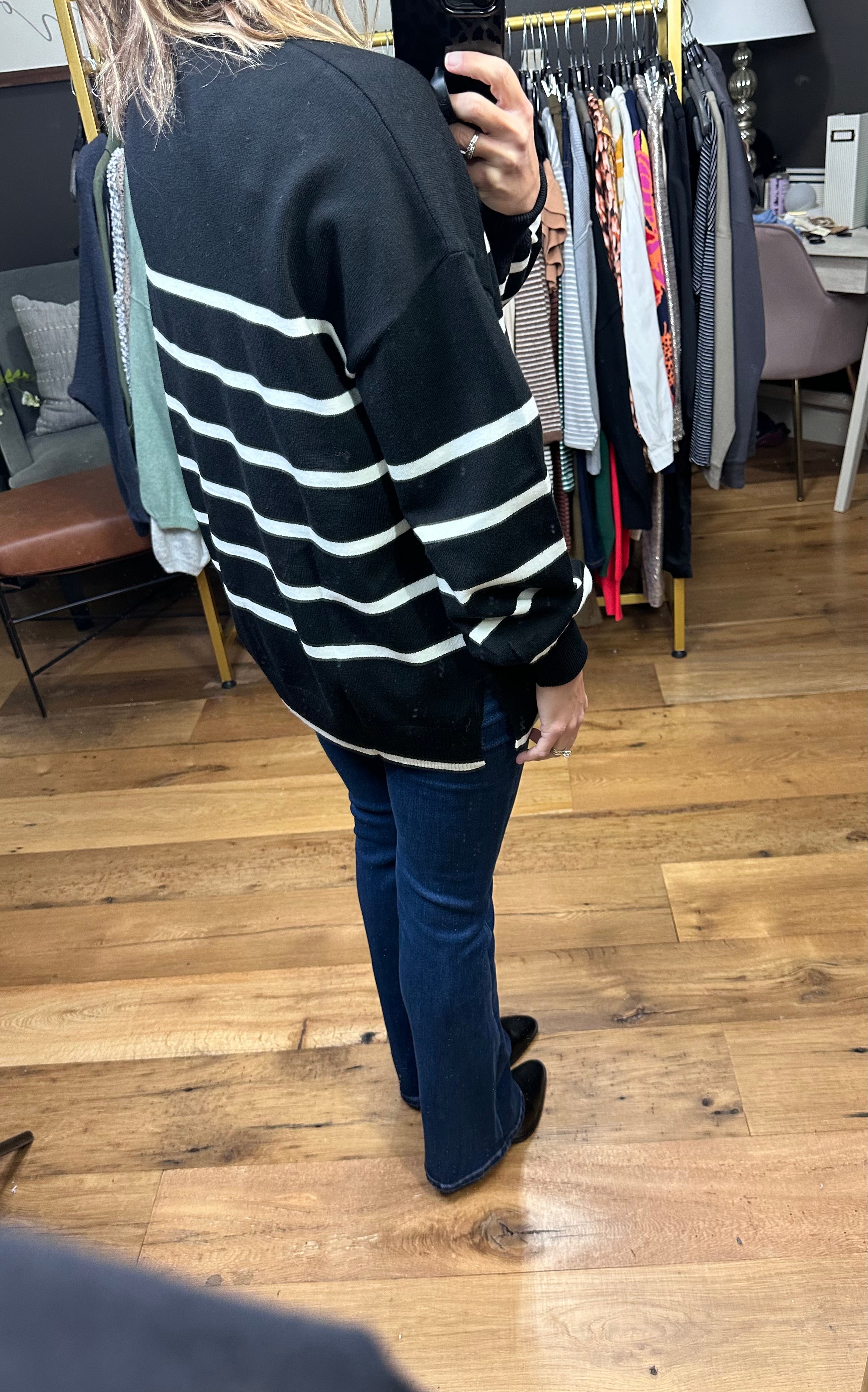 Just The Same Striped Sweater - Black-Sweaters-Vine & Love VT60608-Anna Kaytes Boutique, Women's Fashion Boutique in Grinnell, Iowa