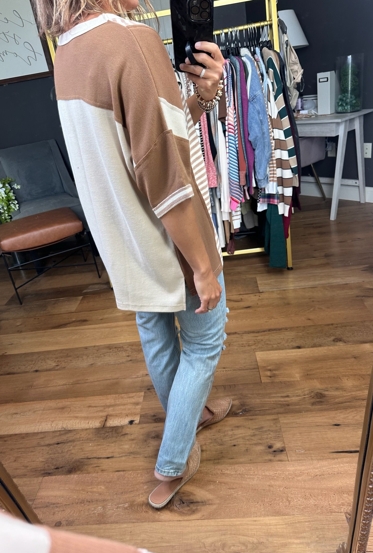 Biggest Moment Patterned Oversized Top - Latte-Bibi-Anna Kaytes Boutique, Women's Fashion Boutique in Grinnell, Iowa