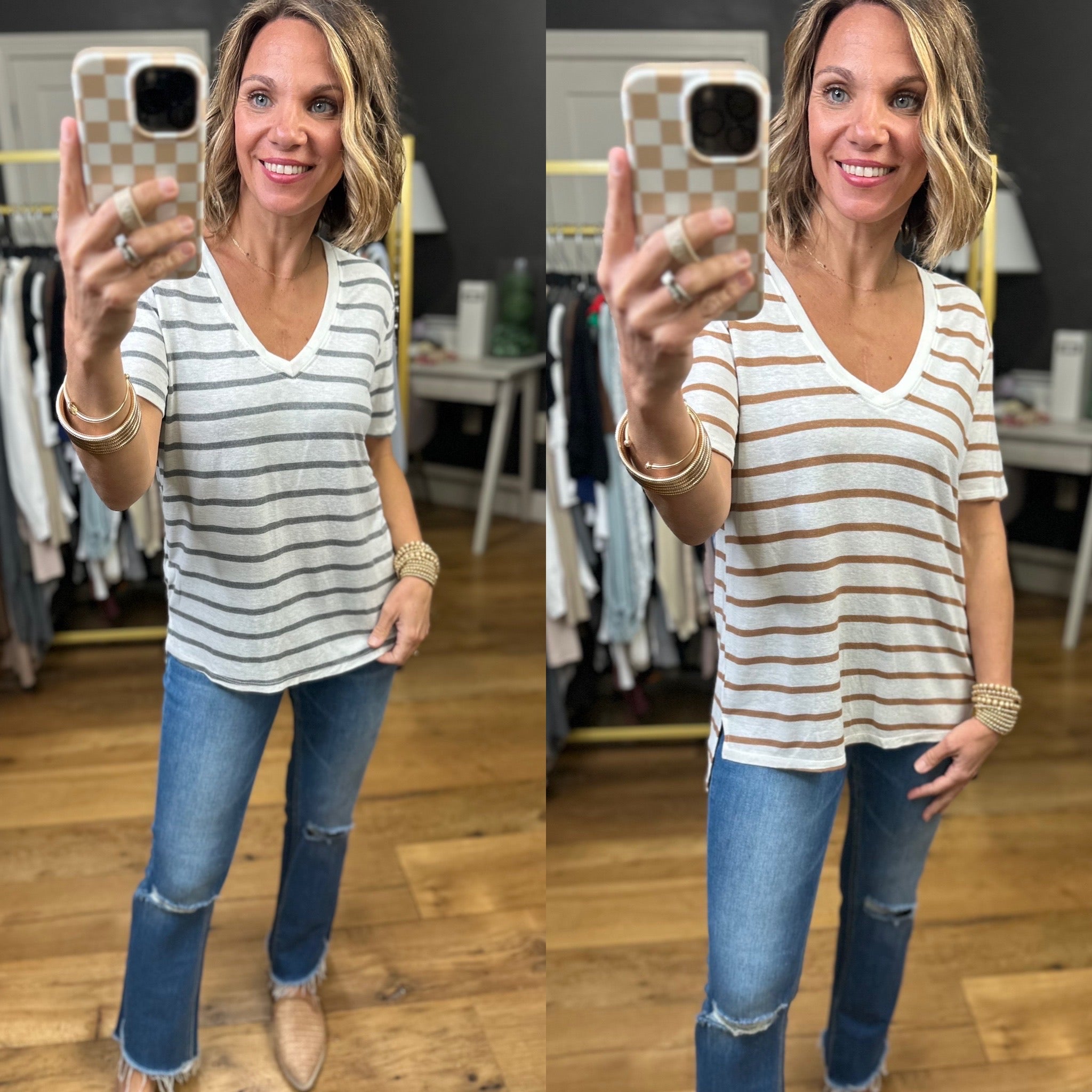 Usual Spot Striped V-Neck Top - Multiple Options-Be Cool-Anna Kaytes Boutique, Women's Fashion Boutique in Grinnell, Iowa