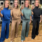 Make The Best Ribbed Wide-Leg + Cowl Neck Top Set - Multiple Options-Zenana-Anna Kaytes Boutique, Women's Fashion Boutique in Grinnell, Iowa