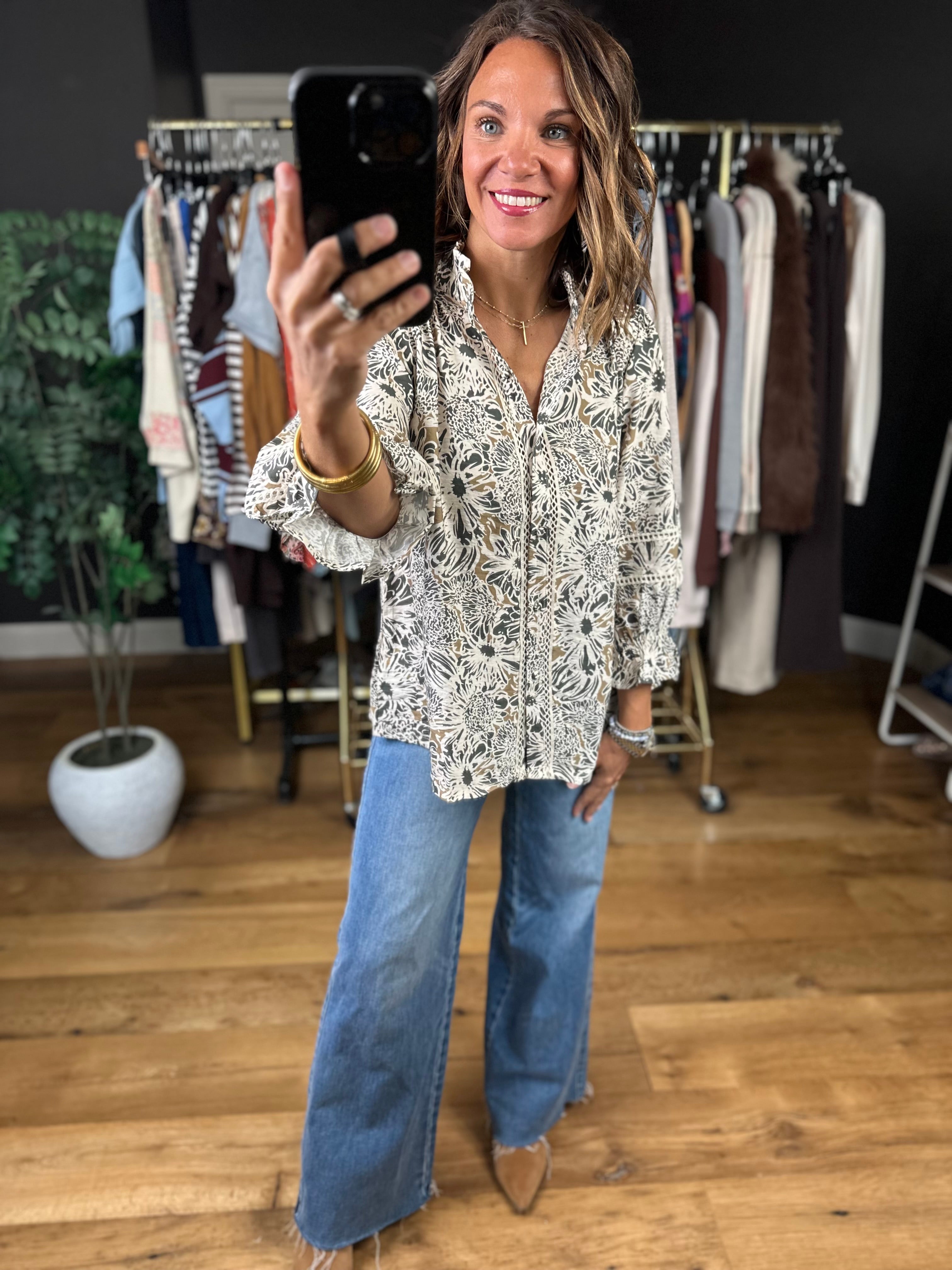 Promise Tomorrow Floral Button-Down Top-Long Sleeves-Umgee-Anna Kaytes Boutique, Women's Fashion Boutique in Grinnell, Iowa