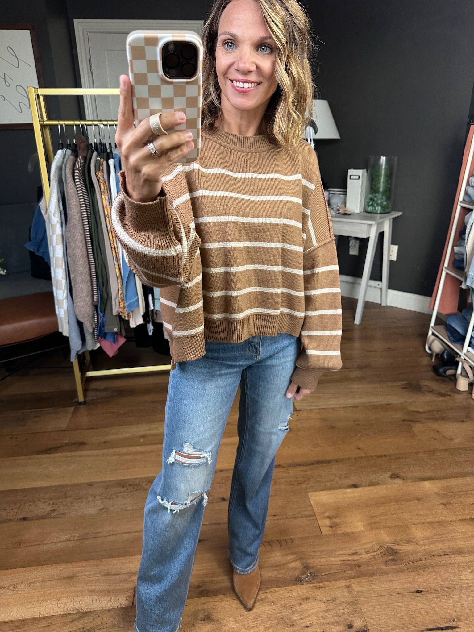 Making Things Right Striped Cropped Sweater - Camel/Shell-Wishlist-Anna Kaytes Boutique, Women's Fashion Boutique in Grinnell, Iowa