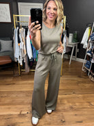 Someday I Will Tie Waist Jumpsuit - Olive-Jumpsuits-Anna Kaytes Boutique-Anna Kaytes Boutique, Women's Fashion Boutique in Grinnell, Iowa