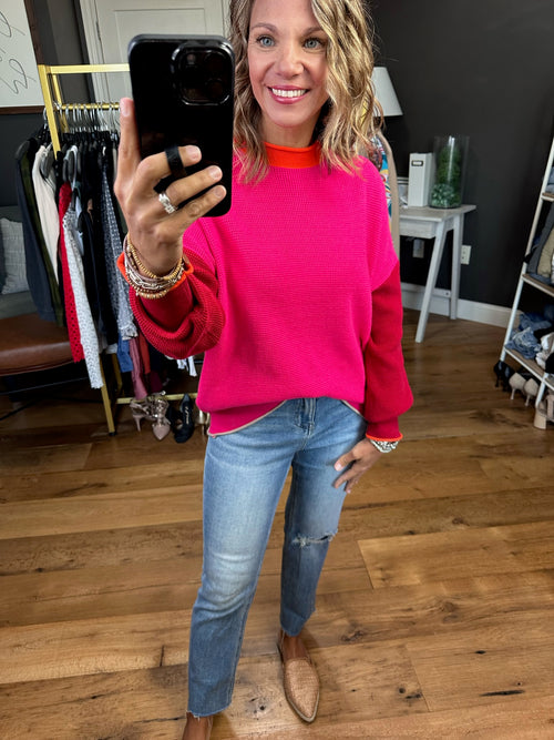No Better Love Contrasting Sweater - Hot Pink Mix