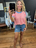 To the Point Striped Dolman Tee - Red-Short Sleeves-Ces Femme-Anna Kaytes Boutique, Women's Fashion Boutique in Grinnell, Iowa