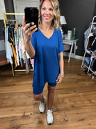 Through The Years V-Neck + Biker Short Set - Light Navy-Two Piece Set-Zenana MT-57032-Anna Kaytes Boutique, Women's Fashion Boutique in Grinnell, Iowa