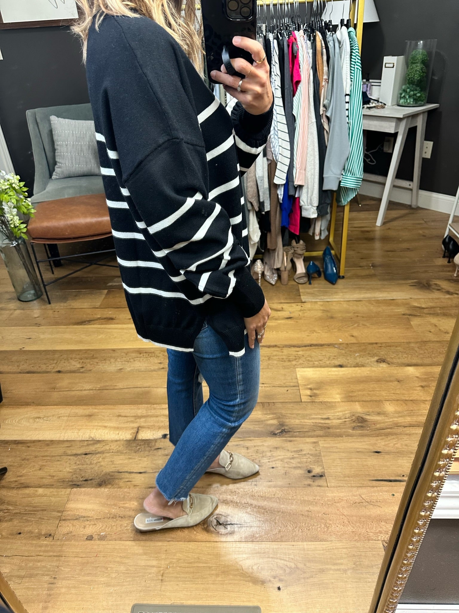 Just The Same Striped Sweater - Black-Sweaters-Vine & Love VT60608-Anna Kaytes Boutique, Women's Fashion Boutique in Grinnell, Iowa