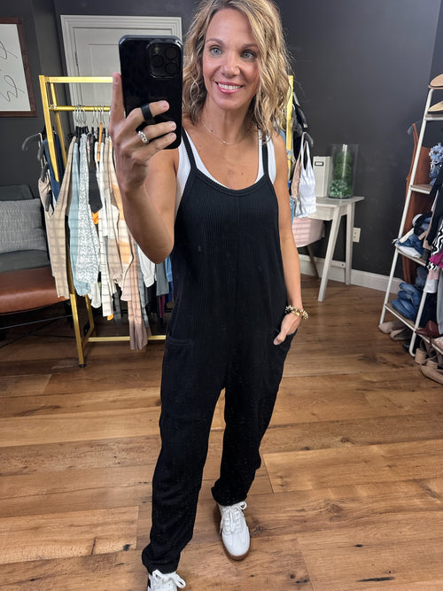 Coming Home Corded Pocket Jumpsuit - Black-Wasabi & Mint WMJ3264-Anna Kaytes Boutique, Women's Fashion Boutique in Grinnell, Iowa