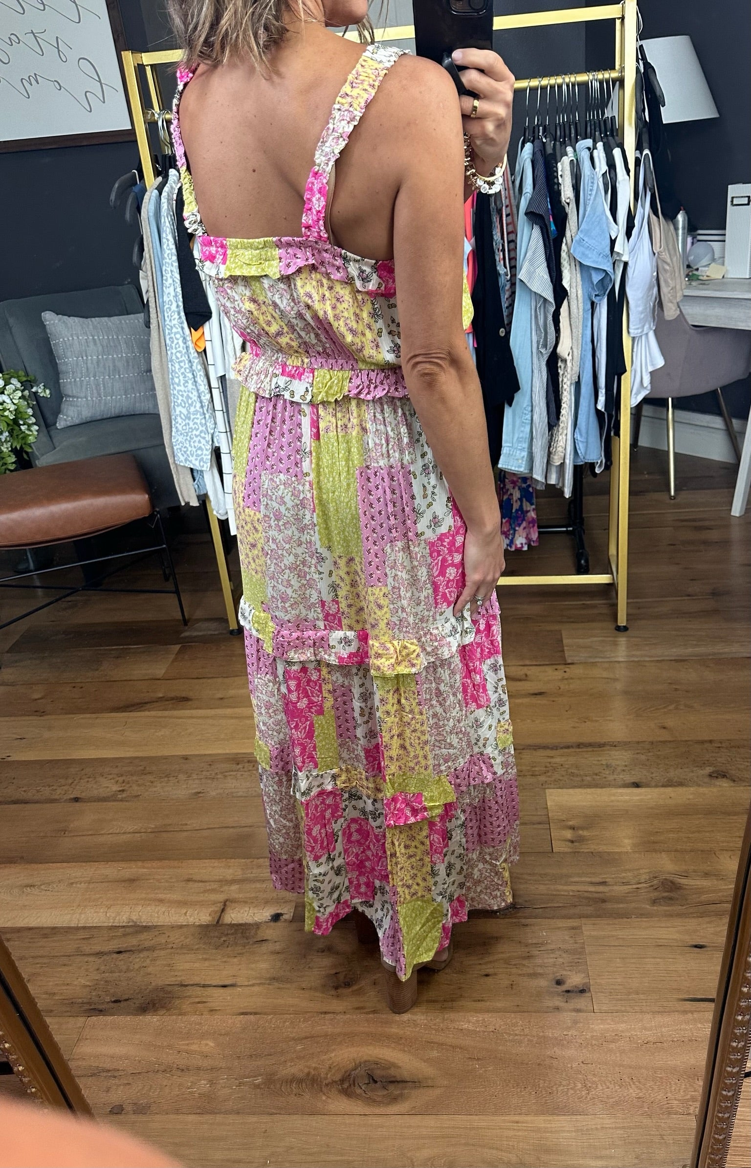 Look For Love Patchwork Dress - Lime Pink-Dresses-Easel-Anna Kaytes Boutique, Women's Fashion Boutique in Grinnell, Iowa