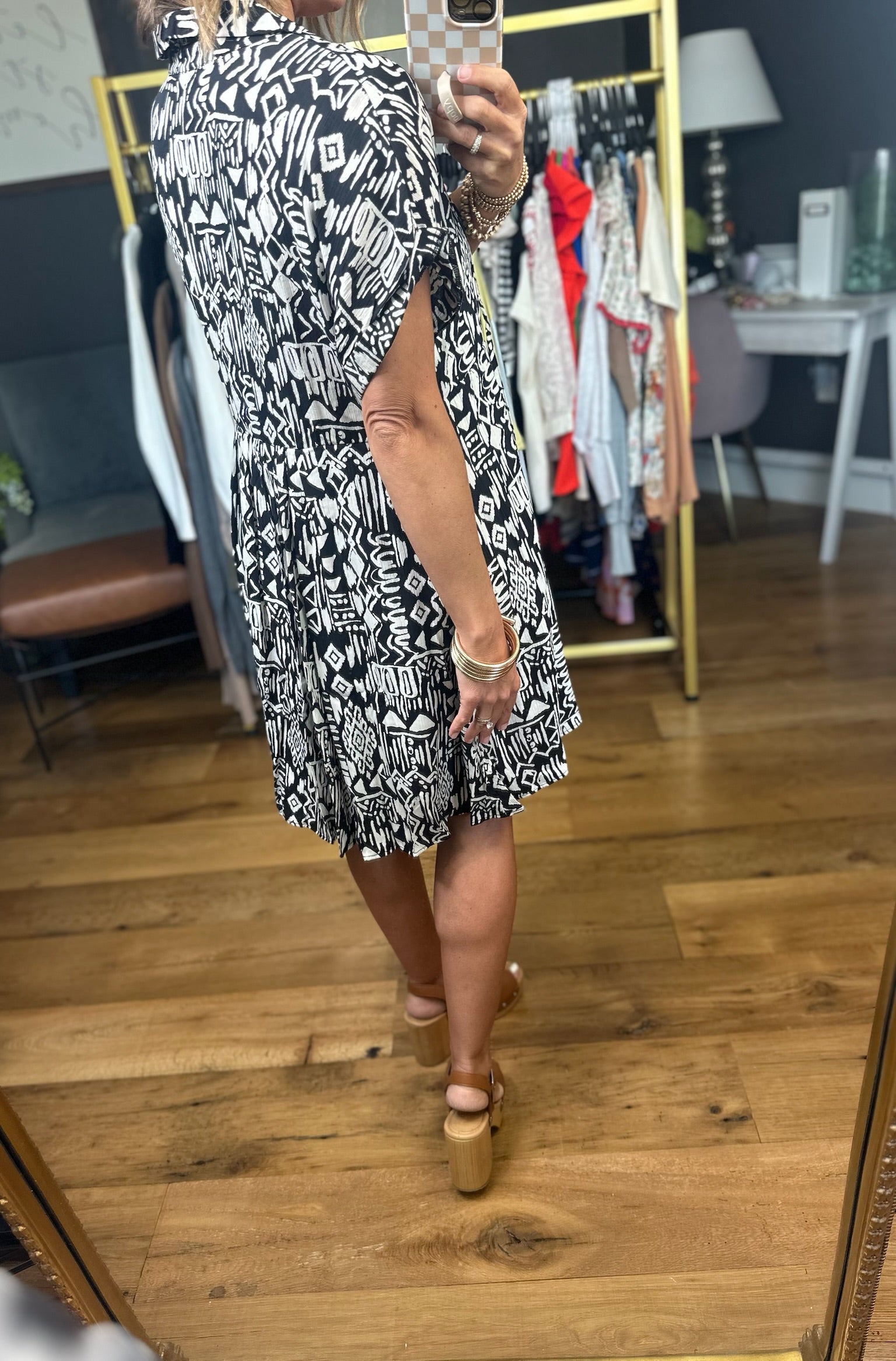 Need To Know Patterned Dress - Black/Ivory-Easel-Anna Kaytes Boutique, Women's Fashion Boutique in Grinnell, Iowa